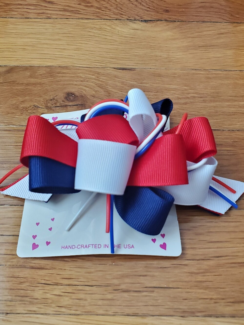 Patrotic Hair Bow Clip - Red White Blue - Picture 3 of 8